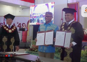 Penandatanganan MoU Pani Gold Project bersama Rektor Universitas Negeri Gorontalo, Rabu (21/2/2024).