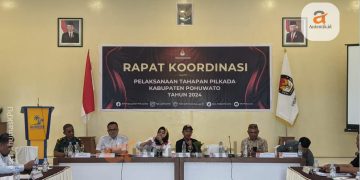 Rakor pelaksanaan tahapan Pilkada 2024 oleh KPU Kabupaten Pohuwato, Rabu (24/4/24).