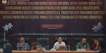 KPU Provinsi Gorontalo menggelar sosialisasi tahapan Pilkada dan PSU dapil Gorontalo 6, Kamis (27/6/2024)