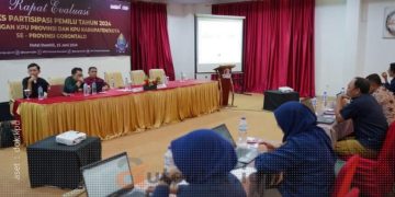 Rapat Evaluasi Indeks Partisipasi Pemilu oleh KPU Provinsi Gorontalo, Sabtu (15/6/2024).