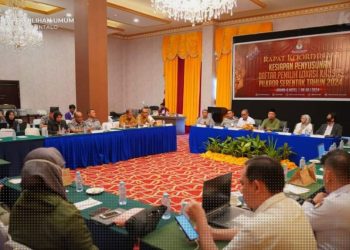 Rakor kesiapan penyusunan daftar pemilih lokasi khusus KPU Provinsi Gorontalo, Senin (8/7/2024).