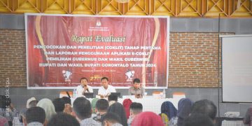 KPU Kabupaten Gorontalo saat menggelar rapat evaluasi pencocokan dan penelitian (Coklit), Kamis (11/7/2024).