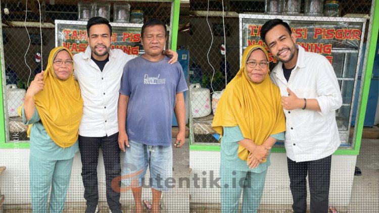 Fildan Rahayu saat bersama pemilik salah satu warung Nasi Kuning di Kecamatan Isimu, Kabupaten Gorontalo.