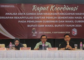 KPU Kabupaten Bone Bolango saat menggelar Rakor analisa data ganda, Kamis (5/9/2024).