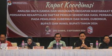 KPU Kabupaten Bone Bolango saat menggelar Rakor analisa data ganda, Kamis (5/9/2024).