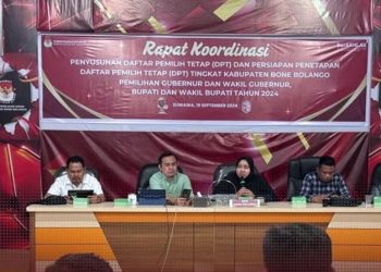 Rakor penyusunan dan persiapan penetapan DPT Kabupaten Bone Bolango, Kamis (19/9/2024).