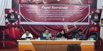 Rakor penyusunan dan persiapan penetapan DPT Kabupaten Bone Bolango, Kamis (19/9/2024).