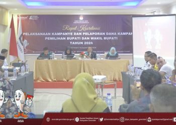 Rakor KPU Kabupaten Gorontalo kaitan pelaksanaan kampanye dan pelaporan dana kampanye, Kamis (19/9/2024).