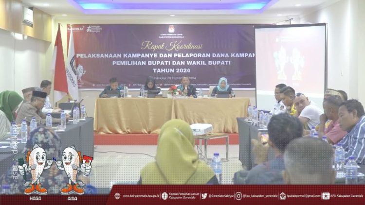 Rakor KPU Kabupaten Gorontalo kaitan pelaksanaan kampanye dan pelaporan dana kampanye, Kamis (19/9/2024).