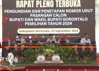 Pengundian dan penetapan nomor urut Paslon Bupati dan Wakil Bupati Gorontalo tahun 2024, Senin (23/9/2024).