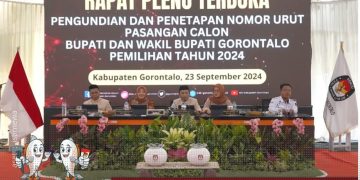 Pengundian dan penetapan nomor urut Paslon Bupati dan Wakil Bupati Gorontalo tahun 2024, Senin (23/9/2024).