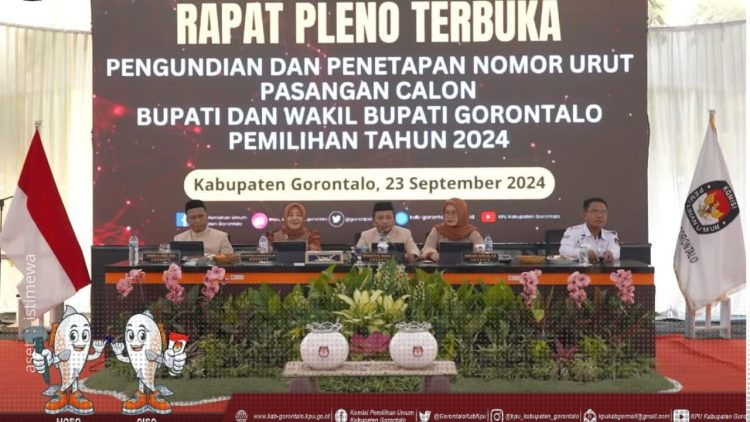 Pengundian dan penetapan nomor urut Paslon Bupati dan Wakil Bupati Gorontalo tahun 2024, Senin (23/9/2024).