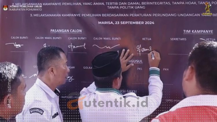 Penandatanganan pakta integritas Pilkada Damai 2024 tingkat Kabupaten Pohuwato, Senin (23/09/2024).