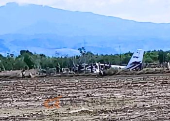Gambar satu pesawat yang jatuh di lahan tambak warga, diduga SAM Air yang gagal landing di Bandara Panua Pohuwato, Ahad (20/10/2024).