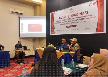 Rakor persiapan teknis penyelenggaraan debat publik antar Paslon Pilkada Pohuwato 2024, Selasa (22/10/2024).