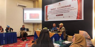 Rakor persiapan teknis penyelenggaraan debat publik antar Paslon Pilkada Pohuwato 2024, Selasa (22/10/2024).