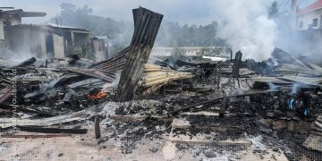 Rata dengan tanah - kondisi bangunan rumah warga Kecamatan Buntulia usai dilahap si Jago Merah, Jumat (1/11/2024).