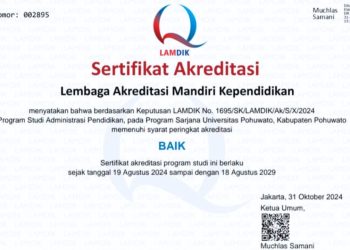 Sertifikat akreditasi LAMDIK.