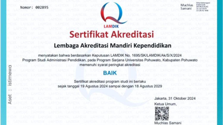 Sertifikat akreditasi LAMDIK.