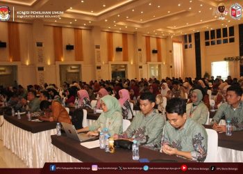 Bimtek Pemungutan dan Penghitungan Suara KPU Bone Bolango, bertempat di Grand Palace Convention Centre.