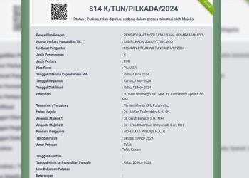 Tangkapan layar putusan PTTUN Manado atas gugatan Pilkada Pohuwato.