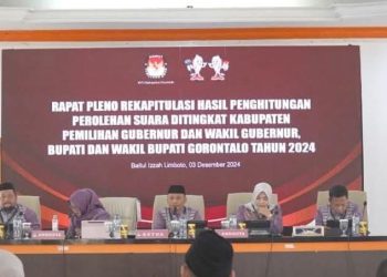 Rapat pleno rekapitulasi perhitungan perolehan suara tingkat Kabupaten Gorontalo, Selasa (3/12/2024).