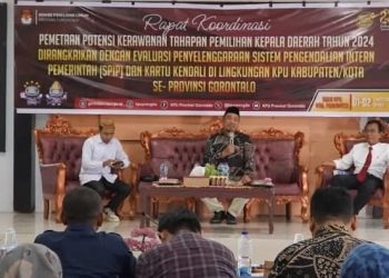 KPU Kabupaten Gorontalo saat melaksanakan Rakor pemetaan kerawanan tahapan Pilkada.