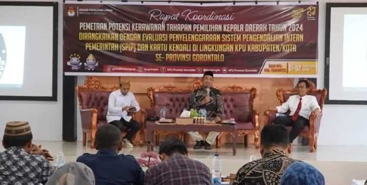 KPU Kabupaten Gorontalo saat melaksanakan Rakor pemetaan kerawanan tahapan Pilkada.