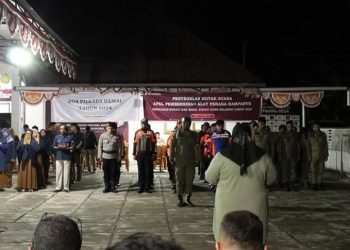 KPU Kabupaten Bone Bolango saat menggelar apel penyegelan kotak suara sekaligus pembersihan alat peraga kampanye (APK).