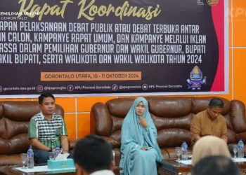 KPU Provinsi Gorontalo saat menggelar Rakor persiapan debat publik Paslon dan kampanye.